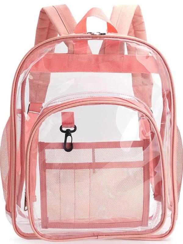 Minimalist Transparent Contrast Binding Backpack, Large Capacity Waterproof PVC Storage Bag, Student School Bag