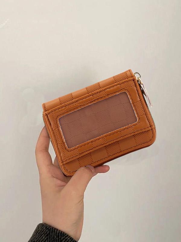 Women's Solid Color Plaid Pattern Zipper Short Wallet, Fashionable Card Holder for Daily Used, Casual Trendy Versatile High-quality Daily Wallet