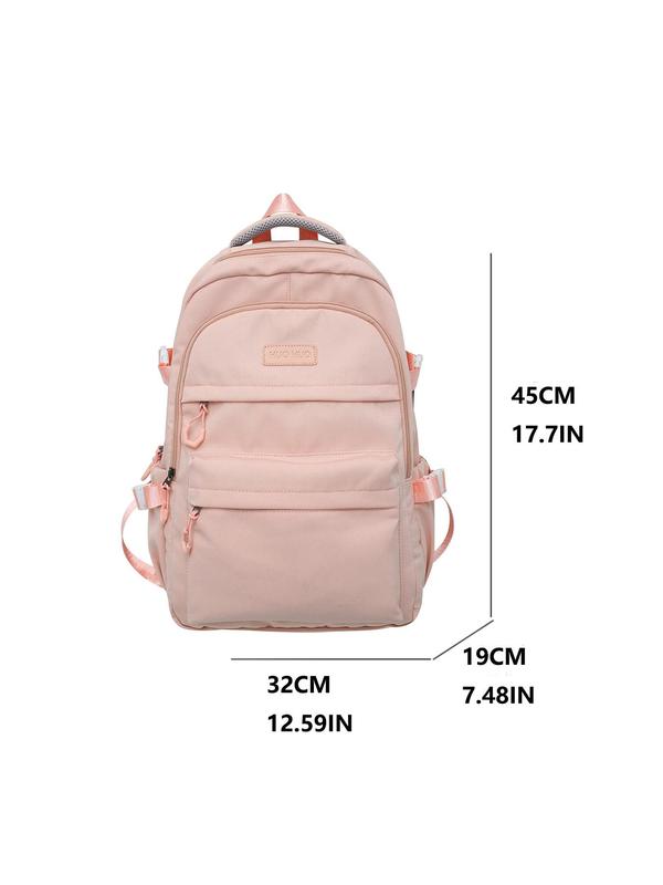 Unisex Solid Color Patched Decor Backpack, Waterproof Preppy Backpack, Large Capacity School Bag, Student Bag, USB Port Backpack, Light Weight Backpack, Versatile Backpack for Outdoor Travel