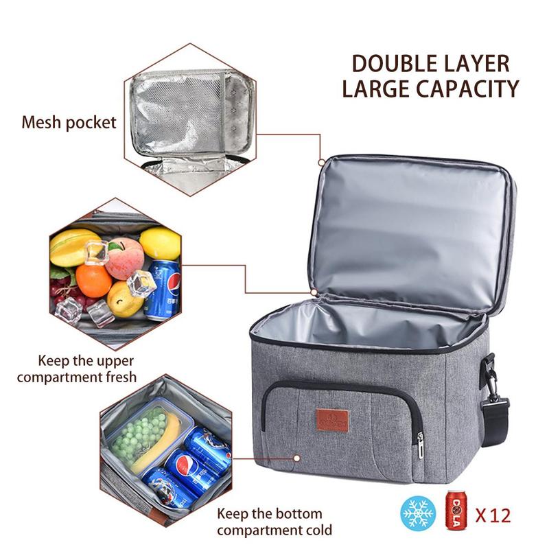 Double Layer Large Capacity Insulated Bag, Portable Bento Bag, Outdoor Insulated Food Storage Bag for Camping Picnic