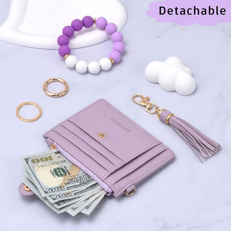 Bracelet Keychain Wallet for Women Wristlet Card Holder Slim RFID Wallet with Zipper Pocket