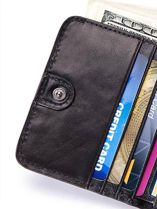 Genuine Leather Women's Business Minimalist Bifold Wallet with Card Slots, Simple Plain Textured Wallet & Card Holder, Classic Trendy Wallet for Work & Daily Use