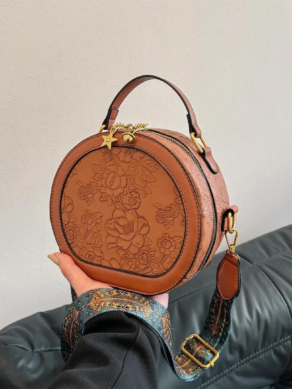 Vintage Random Floral Pattern Handbag, Star Decorated Crossbody Bag, Trendy Luxury Designer Matching Shoulder  Everyday Bag for Women