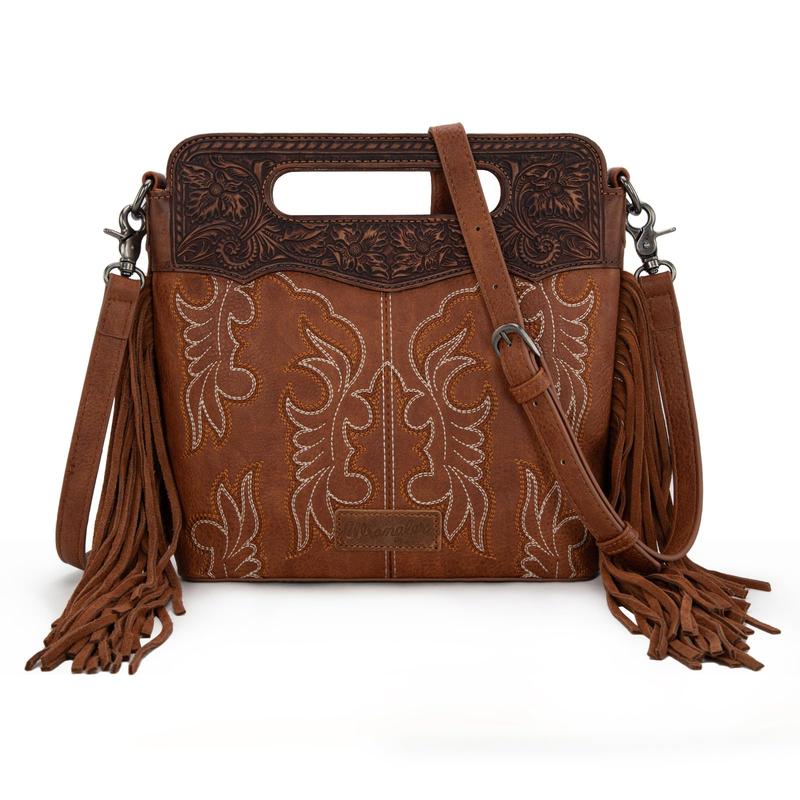 Wrangler Western Top Handle Crossbody Bag for Women Embroidered Boot Scroll Tote Bag