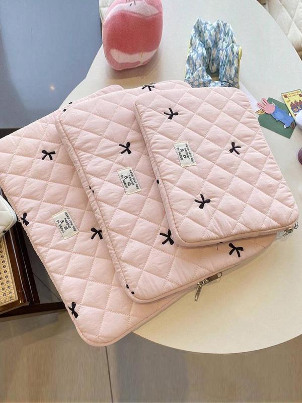 Bow Decor Quilted Pattern Laptop Bag, Portable Lightweight Anti-collision Tablet Laptop Bag for Women, Fashionable Laptop Bag for Women & Men, for Fall