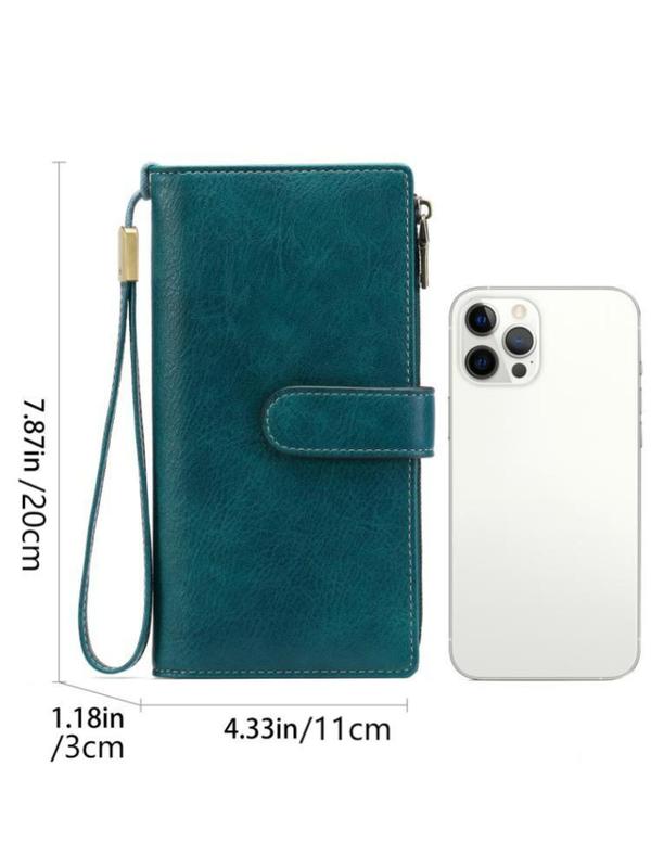 Women's PU Leather Zipper Long Wallet with Wristlet, RFID Blocking Anti-theft Wallet, Large Capacity Multi Card Slot Wallet with 5 ID Window, Exquisite Purse for Gift, with Gift Box