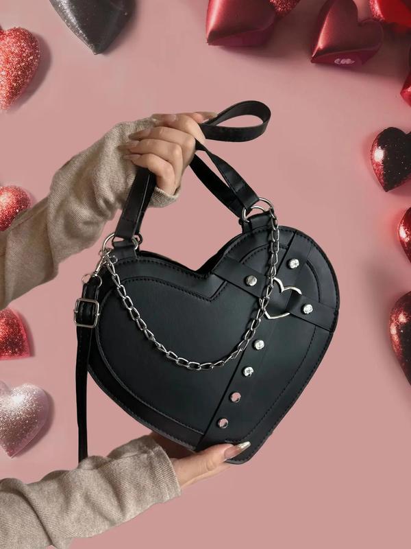 Women's Fashion Studded Decorated Heart Design Shoulder Bag, Casual PU Leather Crossbody Bag for Daily Used, Trendy Versatile High-quality Daily Commuting Bag