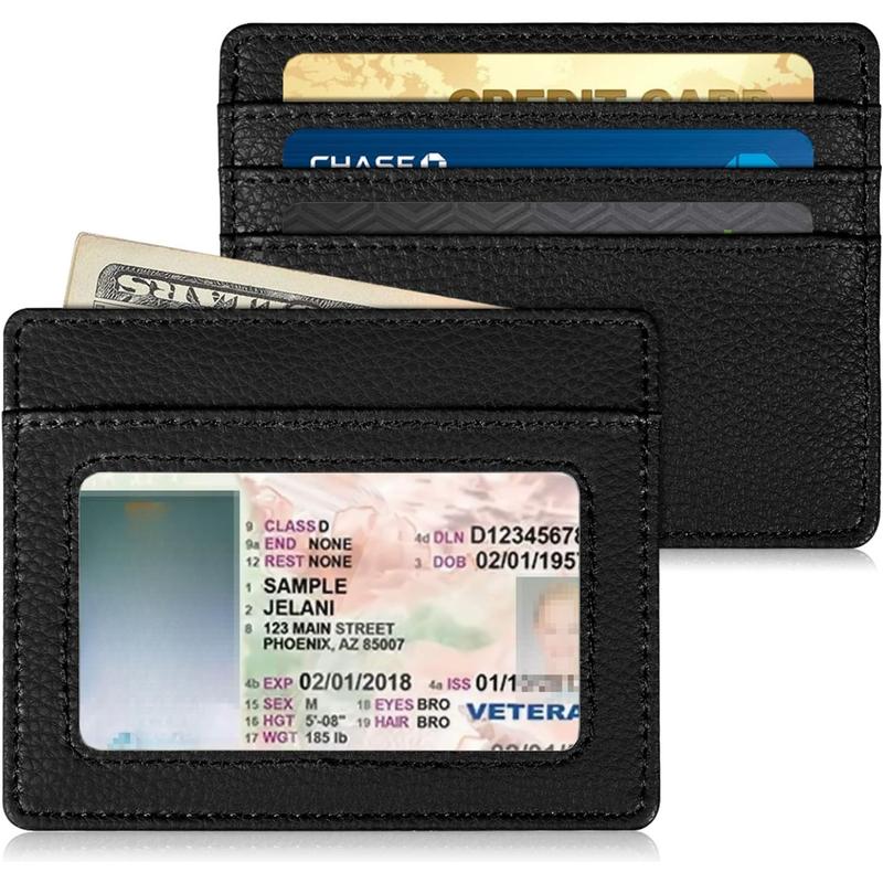 Slim Minimalist Front Pocket Wallet, RFID Blocking Credit Card Holder Card Cases with ID Window for Men Women, Black