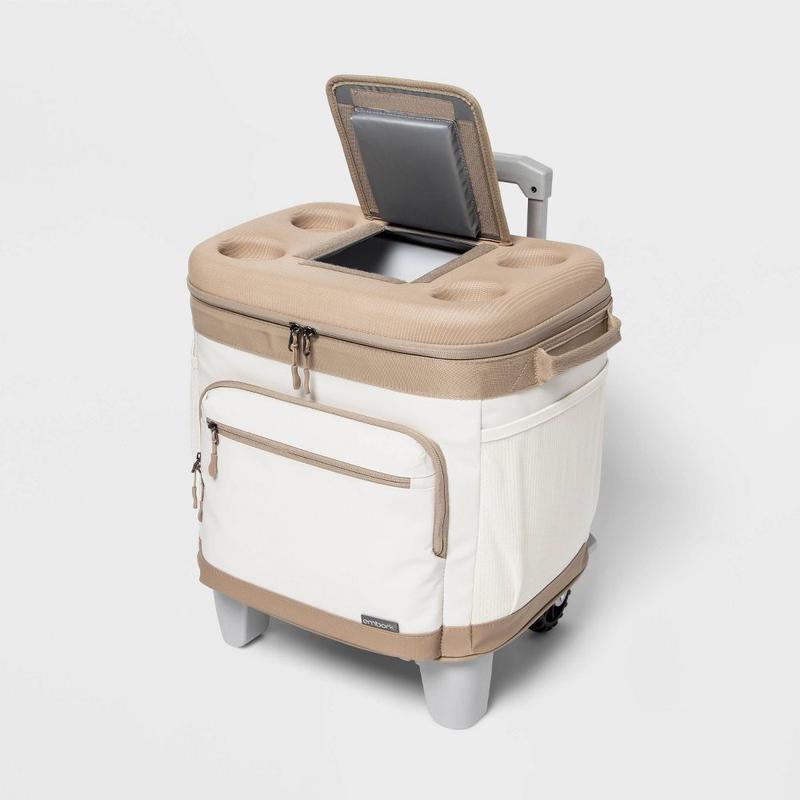 Embark Soft Sided Roller Cooler on Wheels 26QT Rolling Wheeled Cooler, Tan