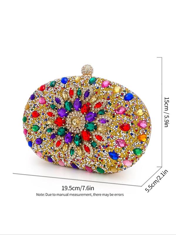 Women's 2024 Summer Rhinestone Decor Evening Bag, Temperament Elegant Clutch, Retro Style Oval Shaped Handbag for Party, Banquet