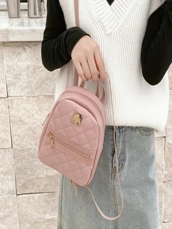 Cute Mini Quilted Pattern Backpack, Adjustable Strap Zipper Casual Backpack, Trendy Matching School Bag for Daily Wear