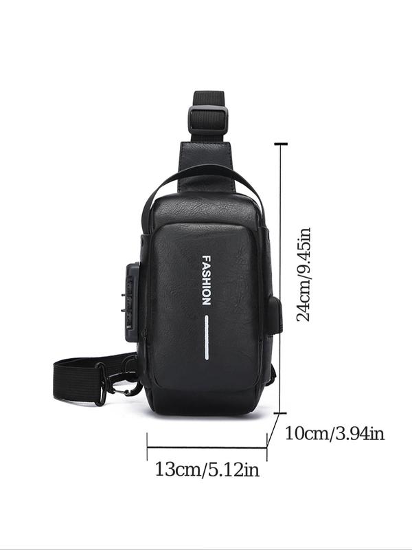 Men's Minimalist All-match Bum Bag with Adjustable Strap, Fashionable Letter Design Sling Bag,  Versatile Zipper Chest Bag, with Usb Charging Port for Daily Used