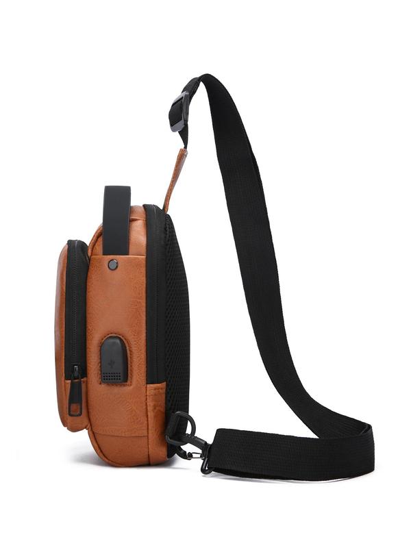 Men's Minimalist All-match Bum Bag with Adjustable Strap, Fashionable Letter Design Sling Bag,  Versatile Zipper Chest Bag, with Usb Charging Port for Daily Used