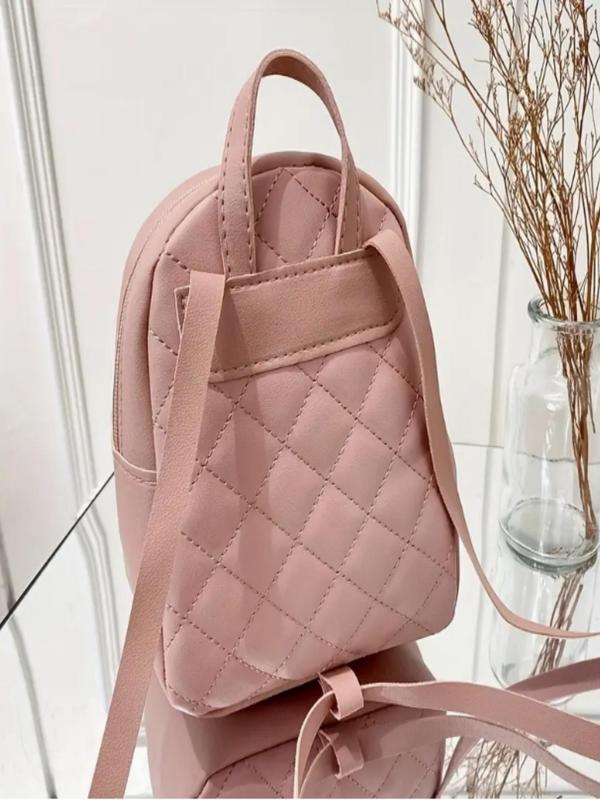 Cute Mini Quilted Pattern Backpack, Adjustable Strap Zipper Casual Backpack, Trendy Matching School Bag for Daily Wear