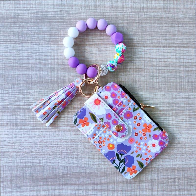 New Fashion Silicone Bracelet Folding Card Bag European and American Floral Leather Zipper Purse