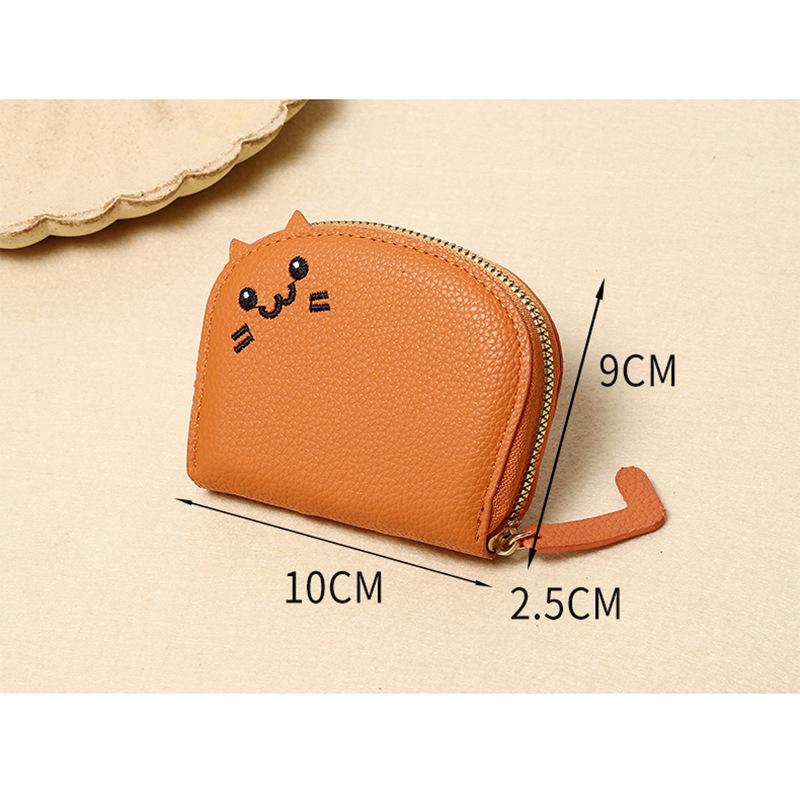 Kawaii Cute Cat Card Case Wallet, Small Thin Artificial Leather Mini Coin Bag (Orange, 3.93x3.54x0.98 IN)