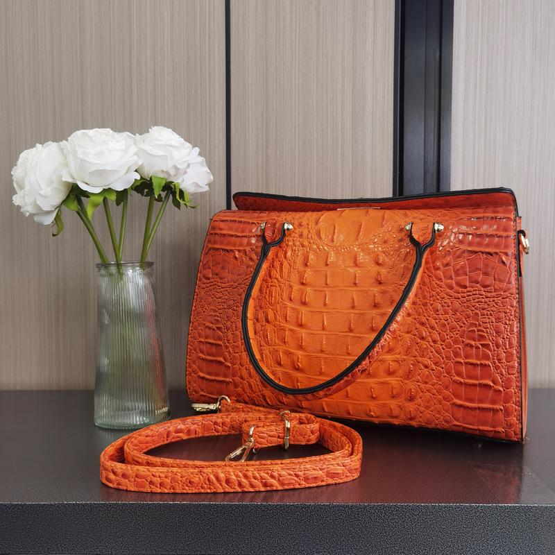 D17-Large capacity women's compartment crocodile pattern handbag with twist buckle crossbody bag