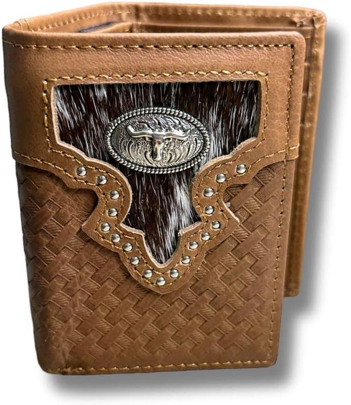 Mens Wallet Brown Tri Fold Longhorn Cow Hair Leather Soft Leather Cowboy High end Mens Wallets Leather Gift For Him Thin and Sophisticated Ultra Strong Stitching