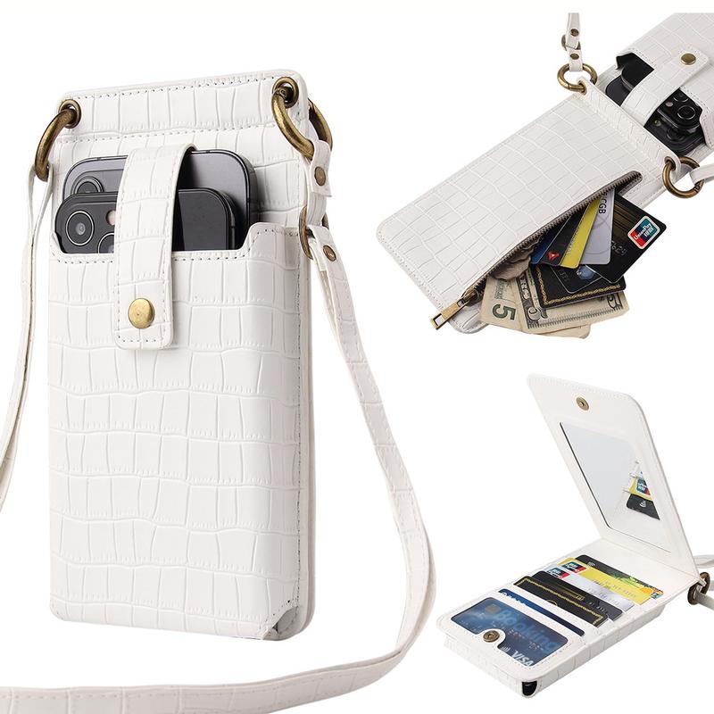 Stylish Mini Cell Phone Bag Crossbody Bag Wallet Purse with Mirror Card Slots Adjustable Shoulder Strap Crocodile Pattern For Women Girls