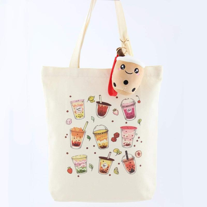 Boba Tote Bag with a Bubble Tea Keychain