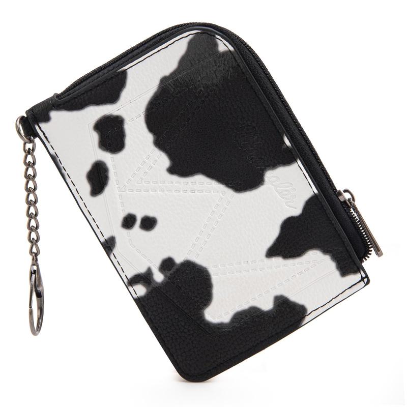 Wrangler Full Cow Print Credit Card Holder Western Style Wallet Women Small Cute Keychain Wallet with A Zipper Pocket Thin Slim & Minmalist Black