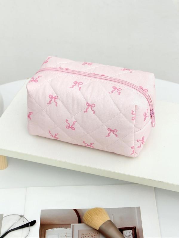 Cute Bowknot Pattern Makeup Bag, Large Capacity Cosmetic Storage Bag, Zipper Makeup Organizer Pouch, Versatile Storage Bag for Travel & Daily Use