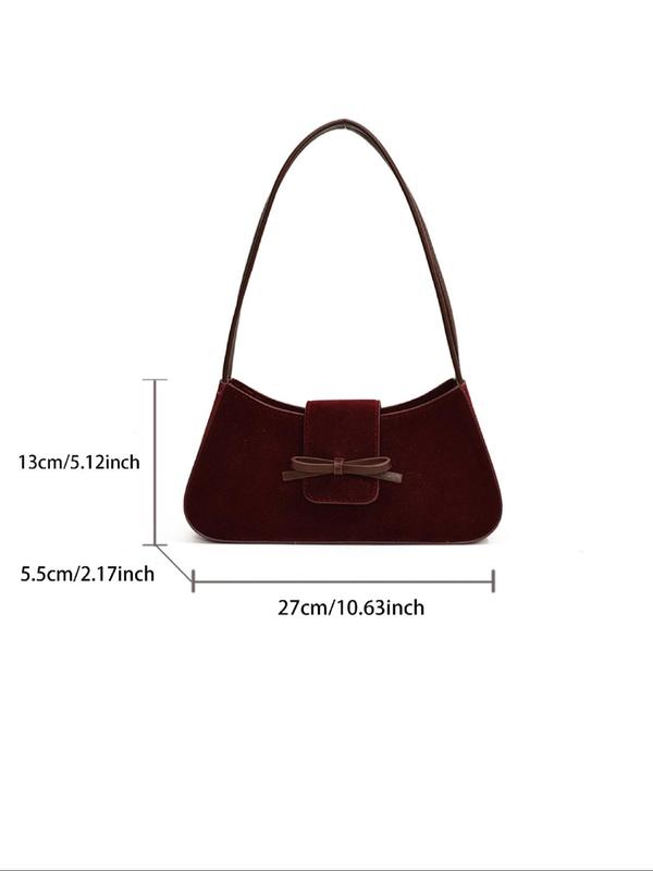 Women's Bow Decor Suede Shoulder Bag, Fashionable Solid Color Shoulder Clutch for Daily Used, Casual Trendy Versatile High-quality Daily Commuting Bag