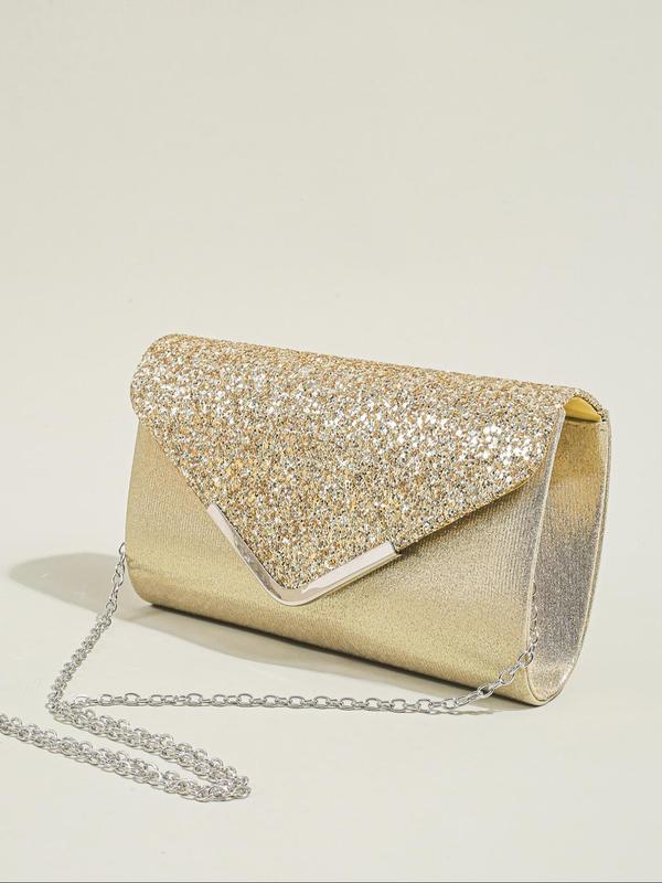 Women's Elegant Glitter Evening Bag, Exquisite Sequin Clutch Purse, Envelope Bag, Trendy Chain Strap Crossbody Bag for Wedding & Party