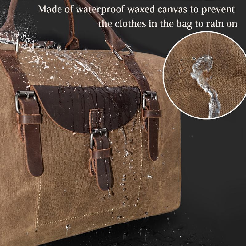 Oversized Travel Duffel Bag Waterproof Canvas Genuine Leather Weekend bag Weekender Overnight Carryon Hand Bag