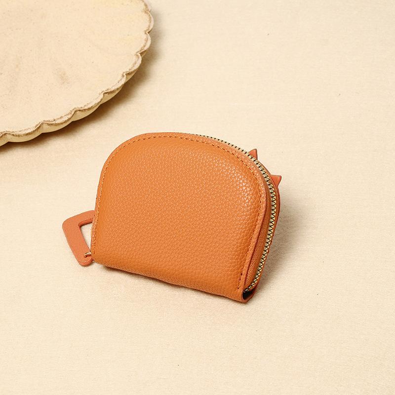 Kawaii Cute Cat Card Case Wallet, Small Thin Artificial Leather Mini Coin Bag (Orange, 3.93x3.54x0.98 IN)