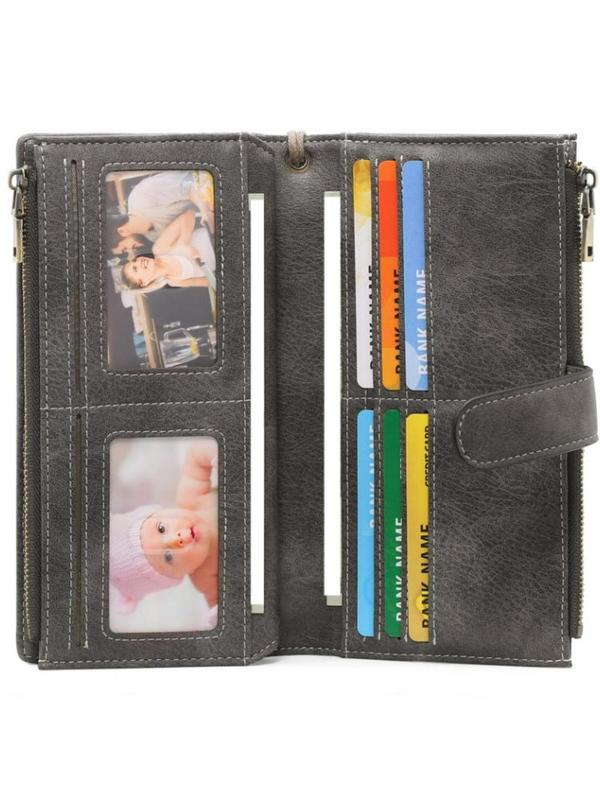 Women's PU Leather Zipper Long Wallet with Wristlet, RFID Blocking Anti-theft Wallet, Large Capacity Multi Card Slot Wallet with 5 ID Window, Exquisite Purse for Gift, with Gift Box