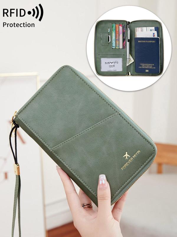 Letter Pattern Passport Case with Zipper & Wrist Strap, RFID Passport Holder, Secure Travel Wallet for Credit Cards & Airplane Tickets