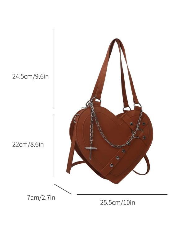 Women's Fashion Studded Decorated Heart Design Shoulder Bag, Casual PU Leather Crossbody Bag for Daily Used, Trendy Versatile High-quality Daily Commuting Bag