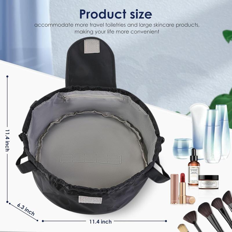 Large Barrel Drawstring Makeup Bag Make up Bags Toiletry Organizer for Women(Black)