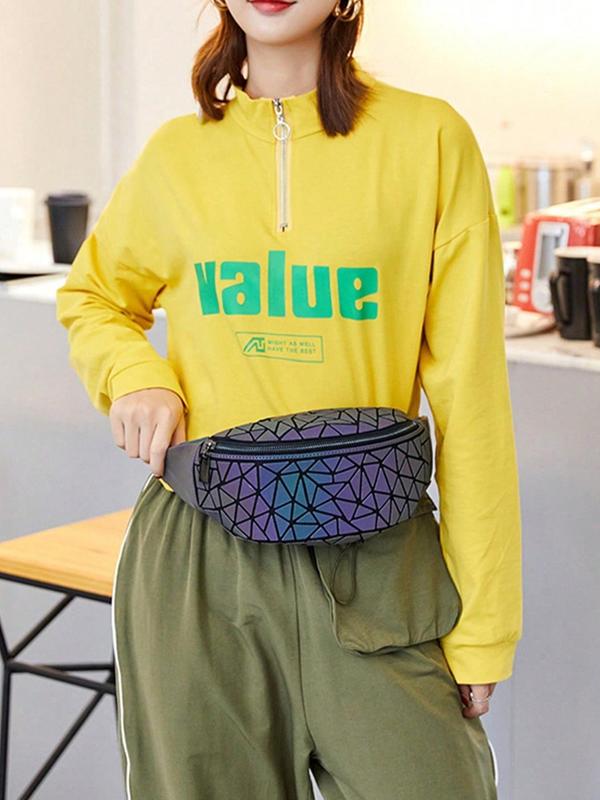 Fashionable Geometric Pattern Fanny Pack, Casual Versatile Zipper Belt Bag for Women, Trendy All-match Sling Bag for Daily Used