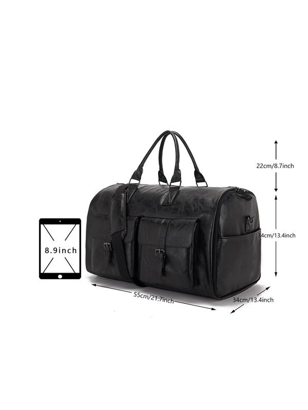 Women's Solid Color PU Leather Duffel Bag, with Shoe Compartments, Fashionable Large Capacity Travel Bag, Casual Versatile Zipper Travel Bag for Daily Used