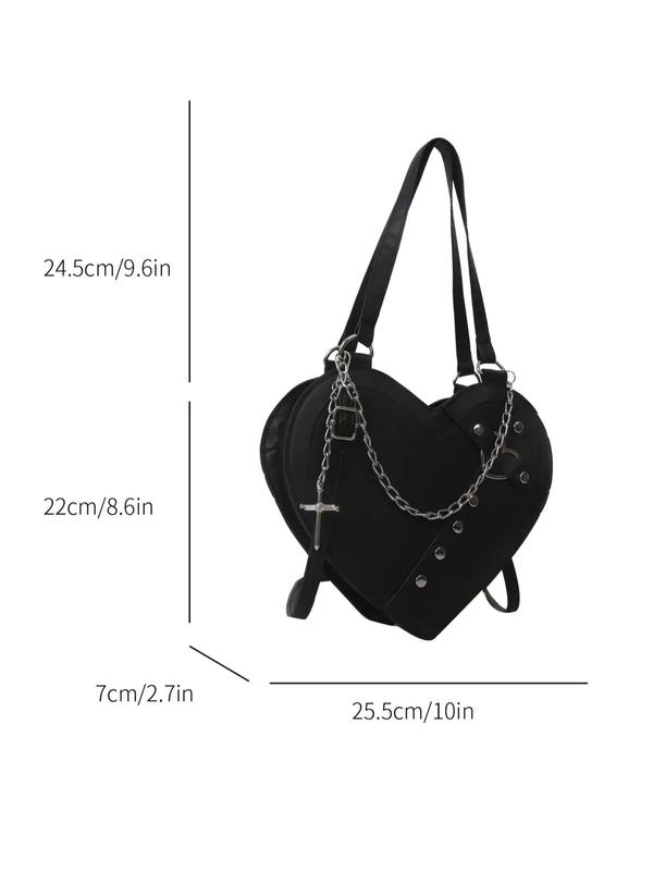 Women's Fashion Studded Decorated Heart Design Shoulder Bag, Casual PU Leather Crossbody Bag for Daily Used, Trendy Versatile High-quality Daily Commuting Bag