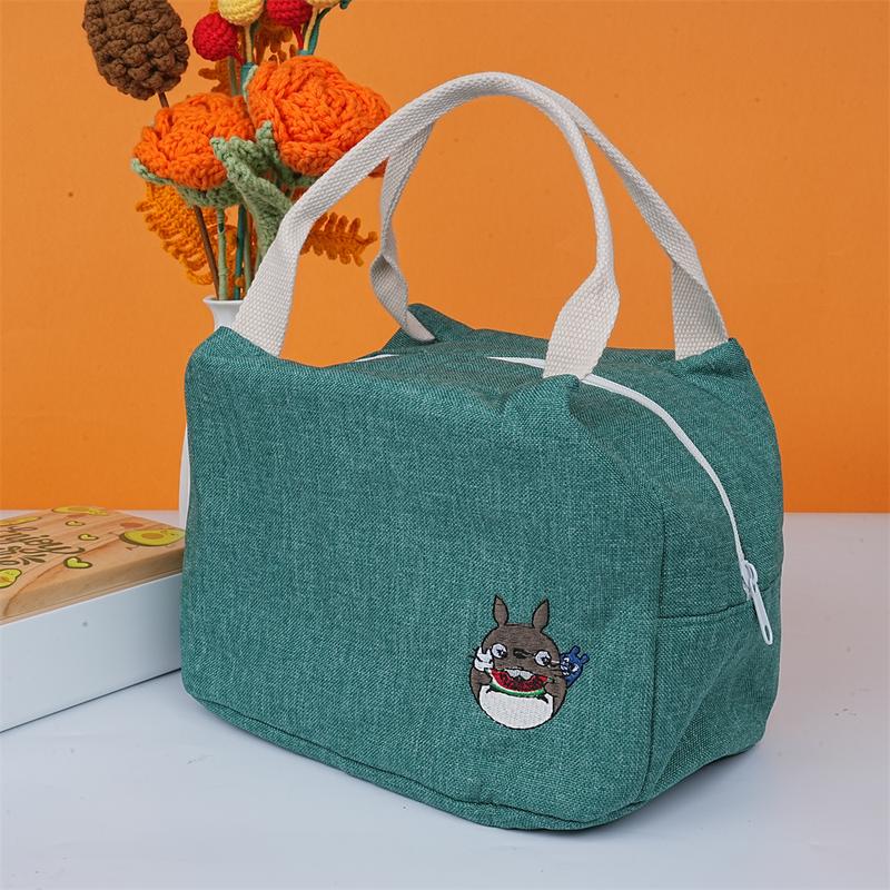 Totoro Insulated Lunch Bag,Canvas Lunch Box Tote, 100% Handmade Zipper Tote, Lunch Bag for Miyazaki Hayao Fans,Christmas Gift lunch bag