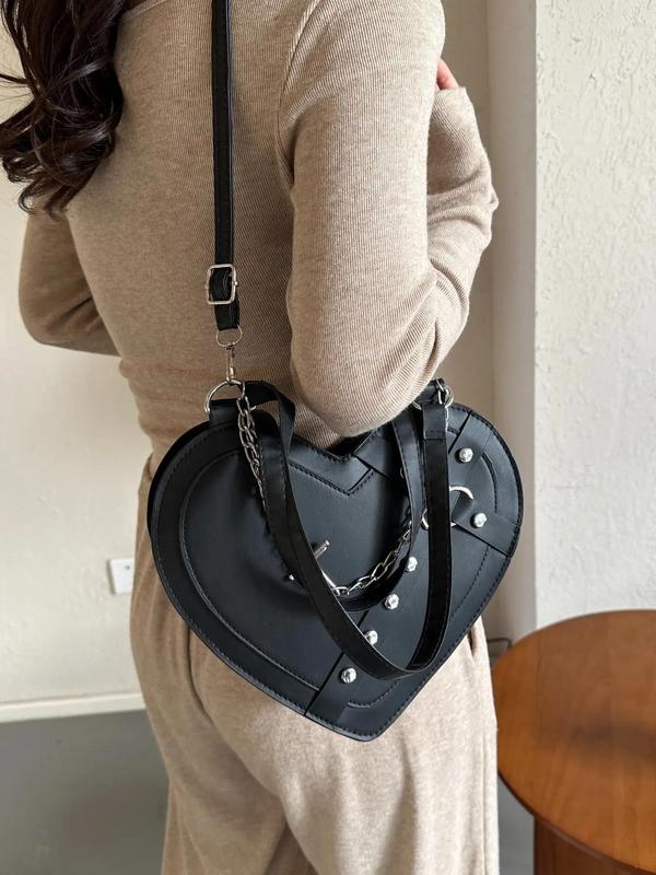 Women's Fashion Studded Decorated Heart Design Shoulder Bag, Casual PU Leather Crossbody Bag for Daily Used, Trendy Versatile High-quality Daily Commuting Bag