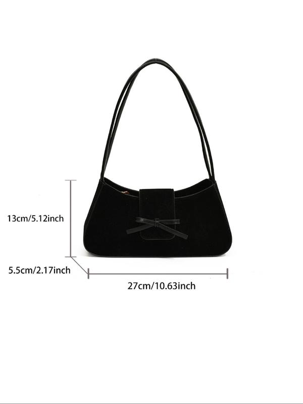 Women's Bow Decor Suede Shoulder Bag, Fashionable Solid Color Shoulder Clutch for Daily Used, Casual Trendy Versatile High-quality Daily Commuting Bag