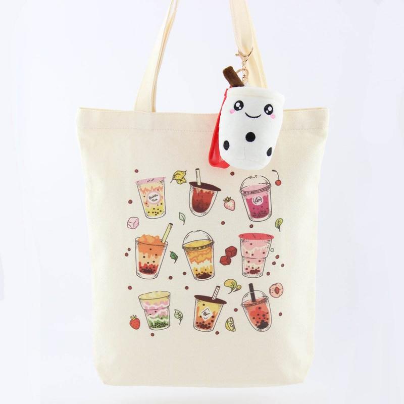 Boba Tote Bag with a Bubble Tea Keychain