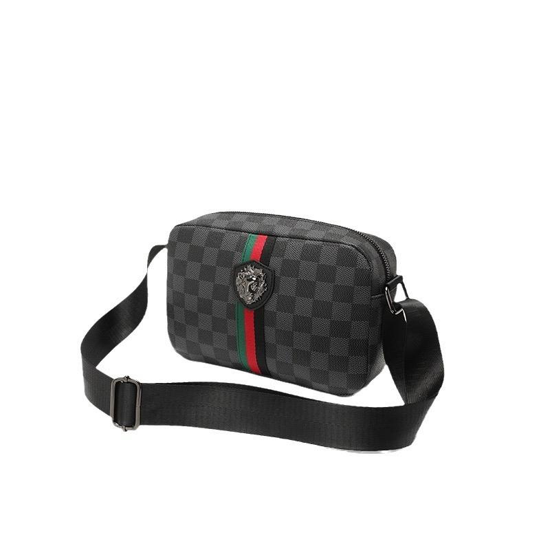 Lion Black Urban Minimalist Plaid Shoulder Bag Casual Travel Essentials Foldable Lightweight Man & Woman Unisex Shoulder Bag