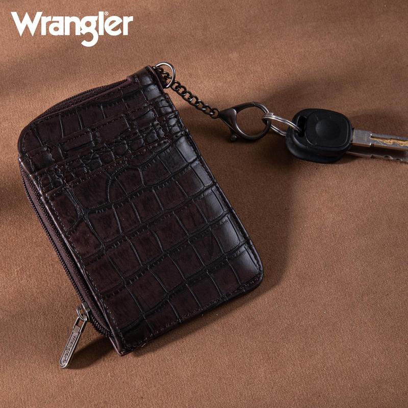 Wrangler Full Cow Print Credit Card Holder Western Style Wallet Women Small Cute Keychain Wallet with A Zipper Pocket Thin Slim & Minmalist Black