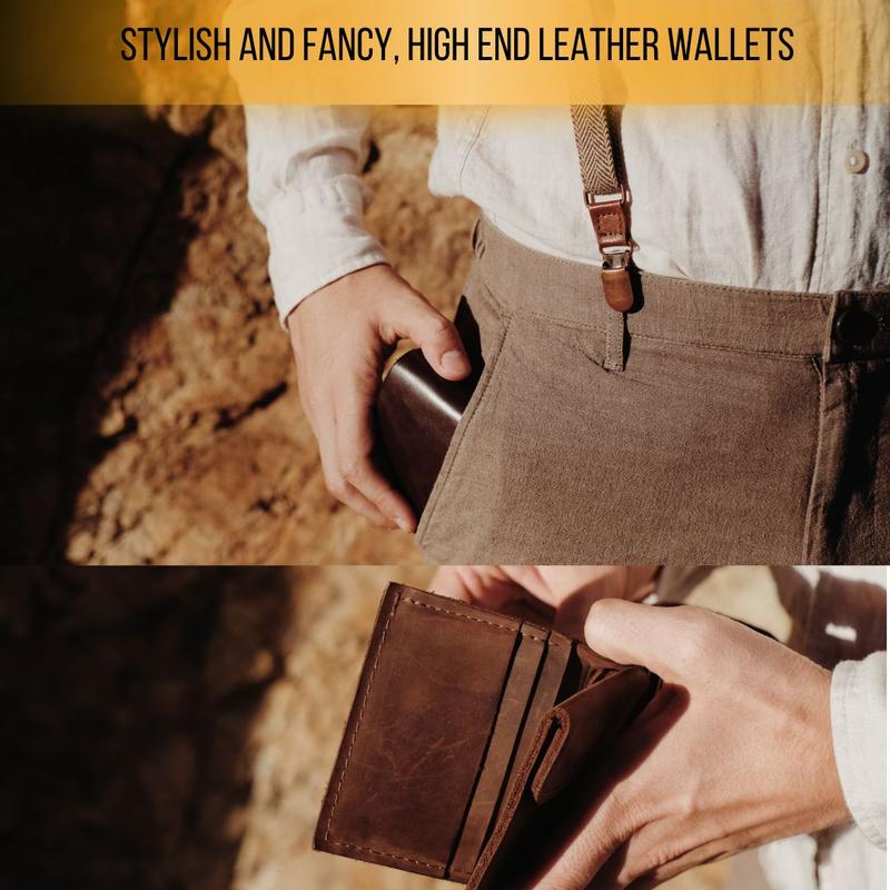 Mens Wallet Brown Tri Fold Longhorn Cow Hair Leather Soft Leather Cowboy High end Mens Wallets Leather Gift For Him Thin and Sophisticated Ultra Strong Stitching