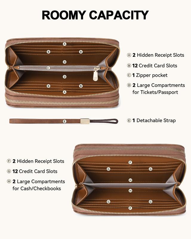 BOSTANTEN Southwestern Pattern Leather Wallets for Women RFID Double Zipper Around Credit Card Holder Wristlet Clutch Wallet with Grip Hand Strap