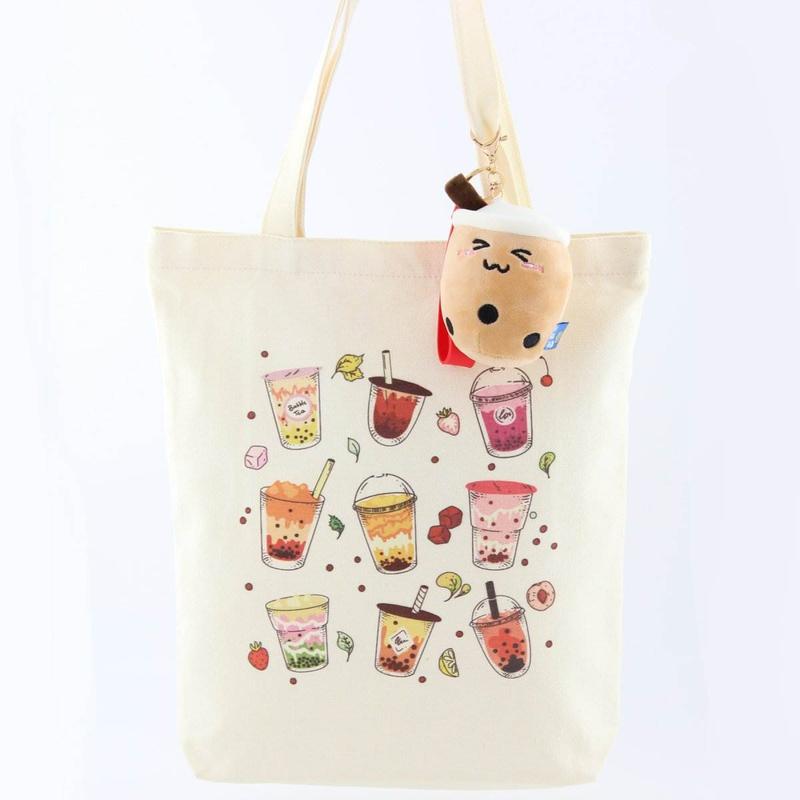 Boba Tote Bag with a Bubble Tea Keychain