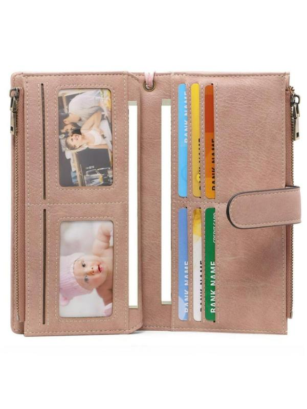 Women's PU Leather Zipper Long Wallet with Wristlet, RFID Blocking Anti-theft Wallet, Large Capacity Multi Card Slot Wallet with 5 ID Window, Exquisite Purse for Gift, with Gift Box