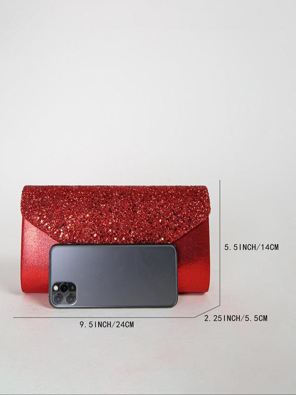 Women's Elegant Glitter Evening Bag, Exquisite Sequin Clutch Purse, Envelope Bag, Trendy Chain Strap Crossbody Bag for Wedding & Party