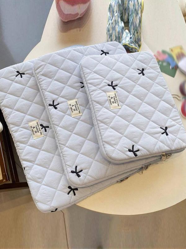 Bow Decor Quilted Pattern Laptop Bag, Portable Lightweight Anti-collision Tablet Laptop Bag for Women, Fashionable Laptop Bag for Women & Men, for Fall