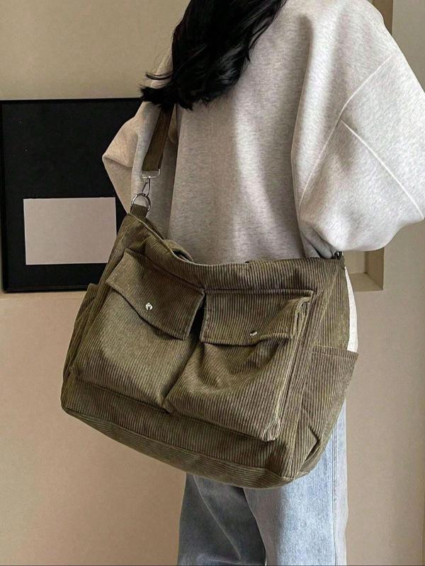 Women's Solid Color Textured Tote Bag, Large Capacity Crossbody Bag for Daily Used, Casual Trendy Versatile High-quality Daily Commuting Bag, Girl Fashionable Shopping Bag